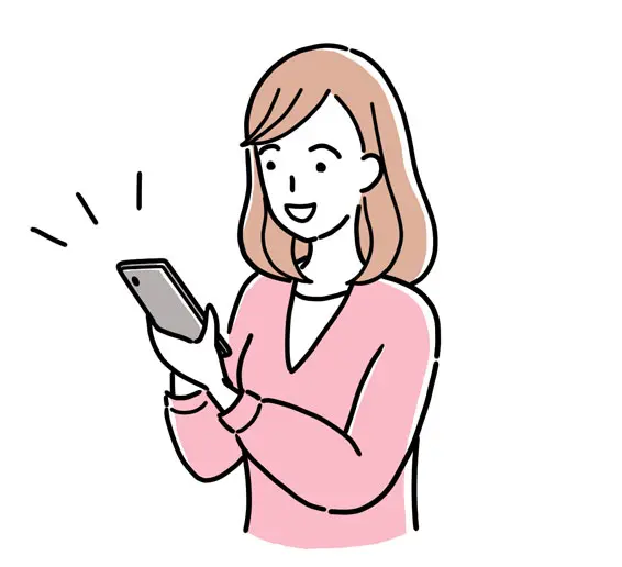 笑顔でスマホを見る女性のイラスト